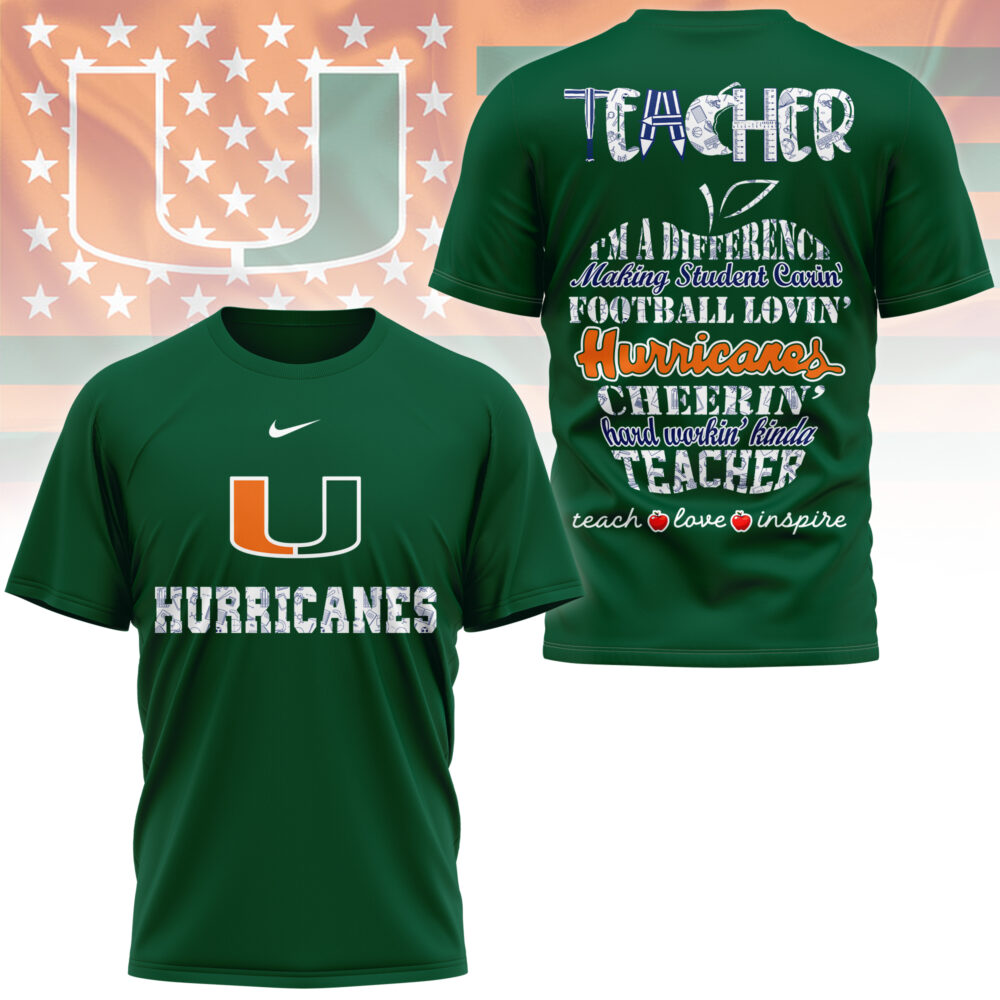 Miami Hurricanes | Premium Teacher Pride 3D Shirt - 4XL, Green