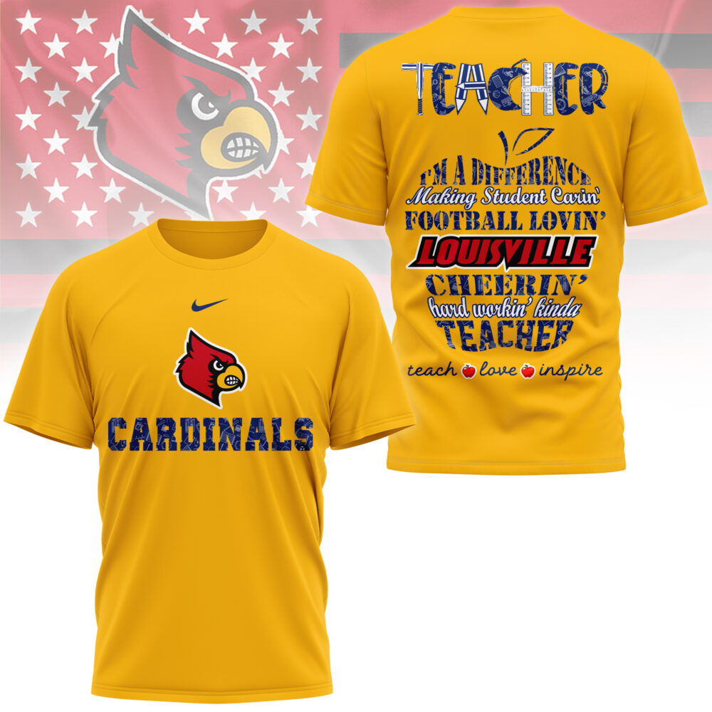 Louisville Cardinals | Premium Teacher Pride 3D Shirt - S, Yellow
