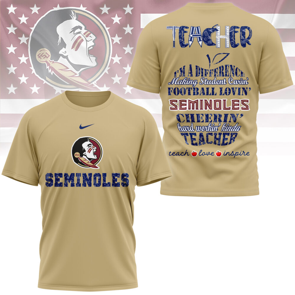 Florida State Seminoles | Premium Teacher Pride 3D Shirt - XL, Khaki