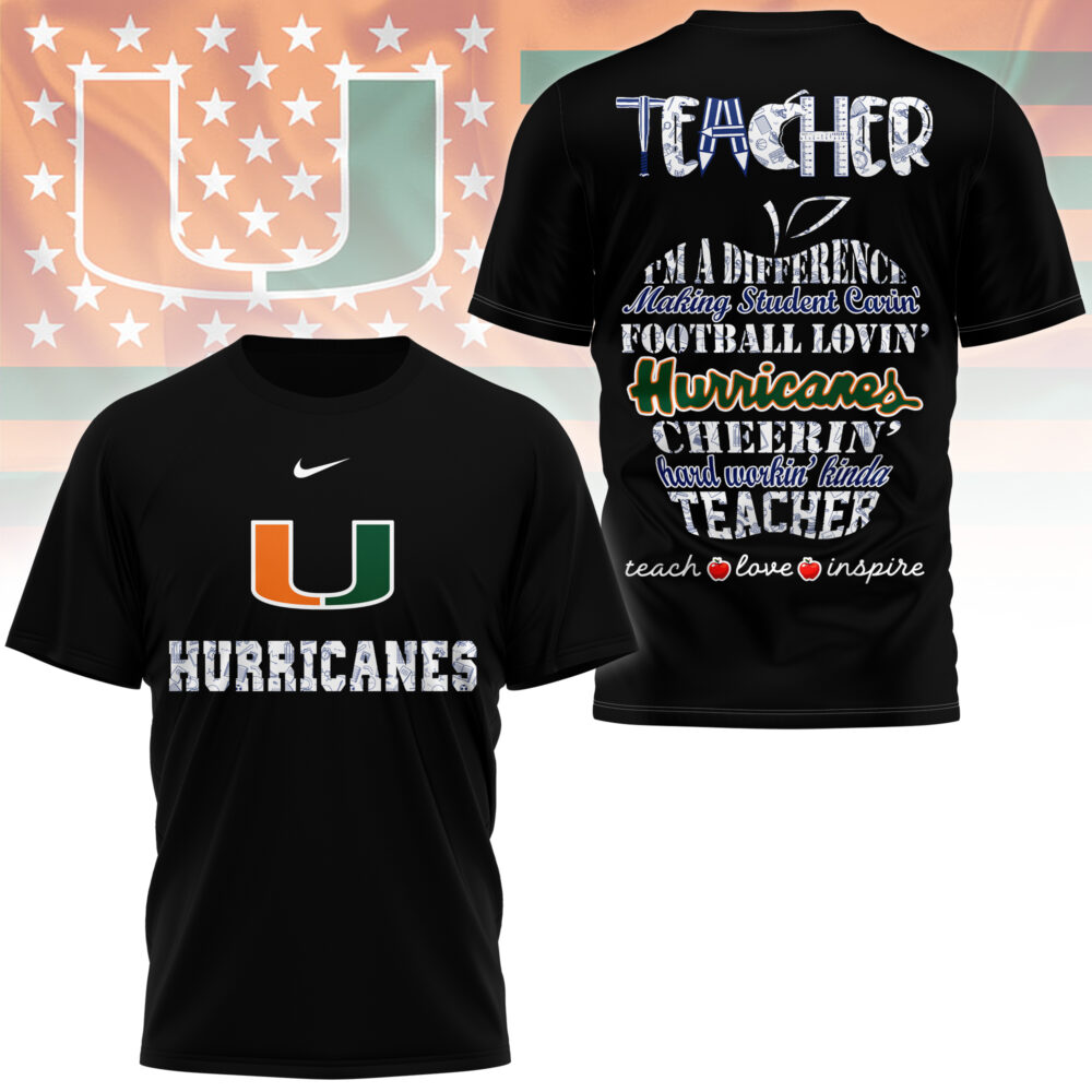 Miami Hurricanes | Premium Teacher Pride 3D Shirt - 5XL, Black