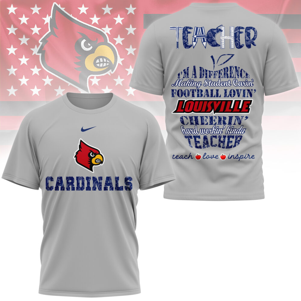 Louisville Cardinals | Premium Teacher Pride 3D Shirt - M, Grey