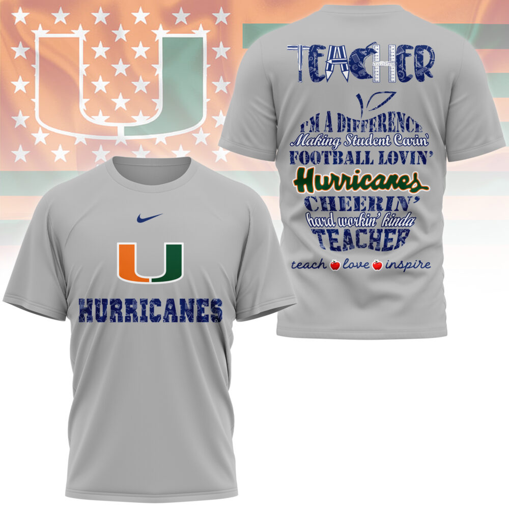Miami Hurricanes | Premium Teacher Pride 3D Shirt - 3XL, Grey