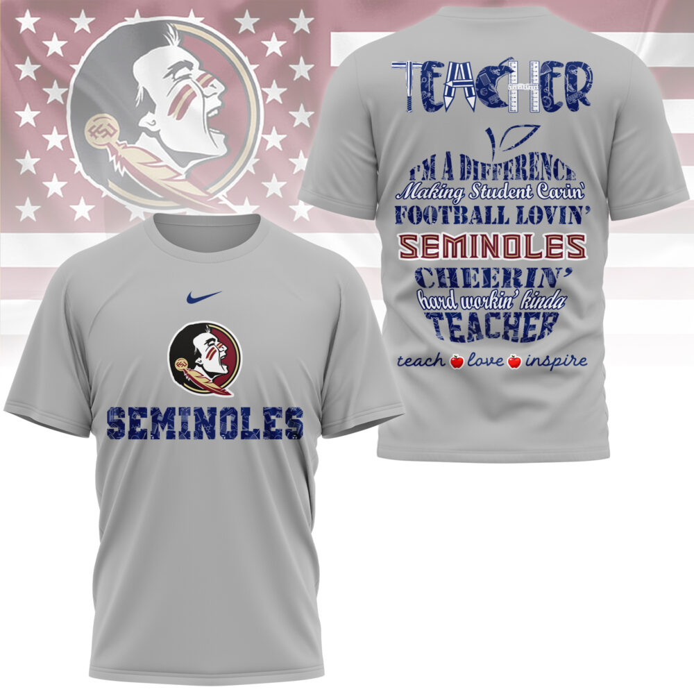 Florida State Seminoles | Premium Teacher Pride 3D Shirt - XL, Grey