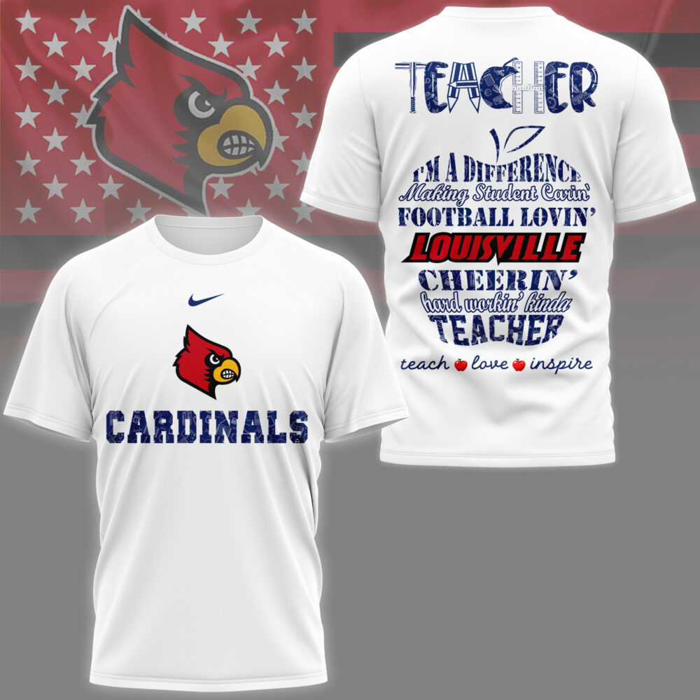 Louisville Cardinals | Premium Teacher Pride 3D Shirt - 2XL, White